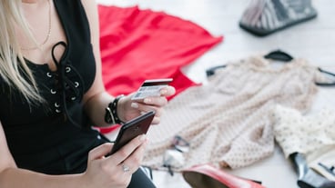 Online shopping. convenient modern technology. mobile payments and easy purchase concept of goods. woman holding smart phone and credit card in hands.