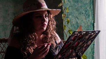 Woman reading a book at home
