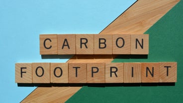 Carbon Footprint words in wooden alphabet letters isolated on colorful background