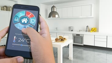 3D rendering of a modern interior controlled by a smartphone app