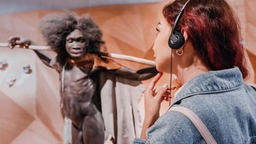 22 July 2022 Dusseldorf Germany Interior of the modern Neanderthal Museum of the Ancestors of Homo Sapiens and Evolution Teaching science and anthropology