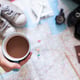 Hand coffee and planning to travel.
