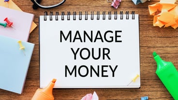 Manage Your Money is shown on a business photo using the text
