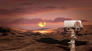 Exploration of the planet mars using a mars rover and a droneelements of this image furnished by nasa d illustration