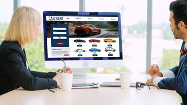 Car rental website on computer screen for tourist to rent a car for snugly