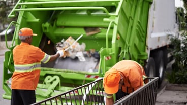 Men garbage truck and city container for collection service for public pollution for recycling waste management or trash Community worker teamwork and plastic in New York for junk refuse or dirt