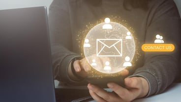 Business woman showing a global contact connection on smartphone Contact us or Customer support