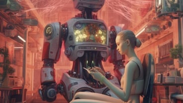 Talk to ai generation robot talking between human and ai robot