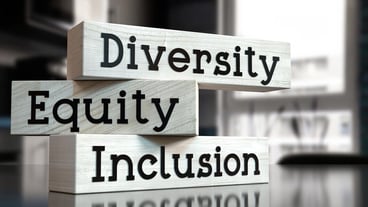 Diversity equity inclusion words on wooden blocks 3D illustration