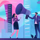 a cartoon illustration of a woman and a man talking to each other