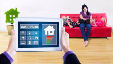 Smart home applications and happy family concept