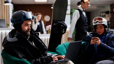 Visitors sit comfortably with devices