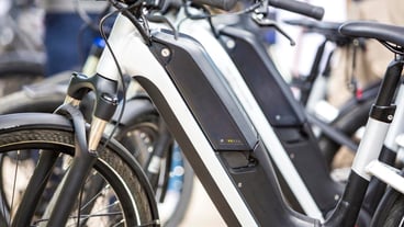 Close-up of bicycles in parking lot