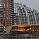Low angle view of modern buildings in city at dusk