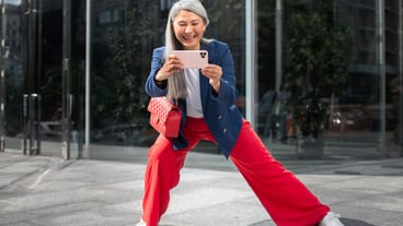 Happy senior person fooling around
