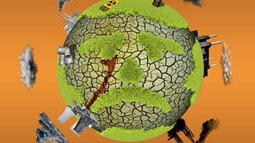 3D representation of polluted planet Earth. Ecology.