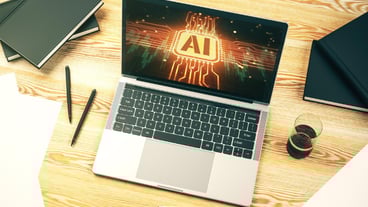 Creative artificial Intelligence symbol concept on modern laptop screen 3D Rendering