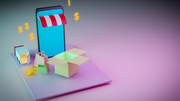 Online shopping via smart phone, internet marketing concept, 3d visualization rendering