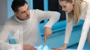Picture of man and woman working with virtual screens