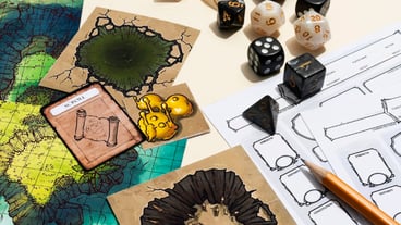 Still life of objects with role sheet