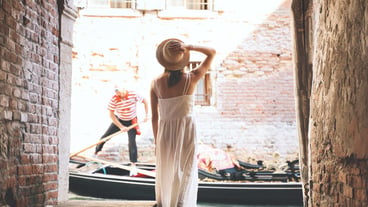 woman travel italy vacation in europe girl enjoy beautiful view in venice