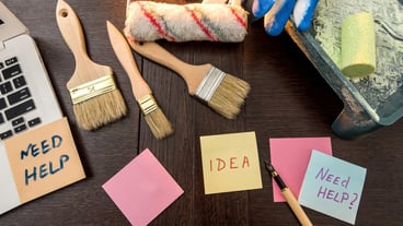 Laptop and color palette brush and gloves for your design home at office
