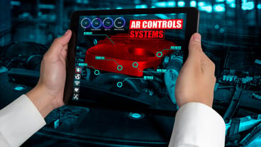 Engineer use augmented reality software to monitor parts of car vehicle