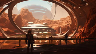 Tomorrowland in mars futuristic life and colony settlement at mars planet
