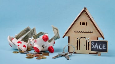 Saving money for a new house concept with broken piggy bank