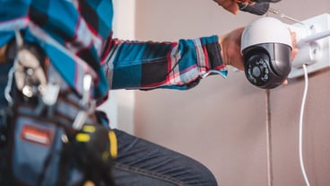 CCTV installation with young Asian technicians. Installation such as Wifi ip camera Concept: wireless IP camera