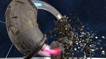 3d rendering scientific mechanical ring in the outer space