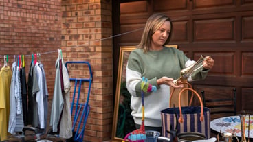Front view woman at garage sale