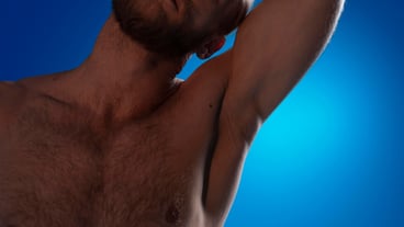 Shirtless man showing awareness for prostate cancer