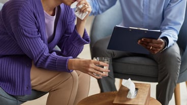 Woman Crying in Office of Psychologist