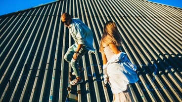 Tanned young caucasian couple modern lovestory in film grain effect