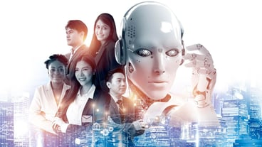 ai robot and business people