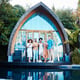 Garden lodge glamping and friends portrait at a cabin with luxury accommodation and modern architecture Travel holiday and people at destination in Bali for vacation and freedom at resort pool