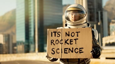 Woman astronaut and helmet with cardboard in future for message alert education poster and environment news Person spacesuit and travel banner of planet safety mission emergency and journey sign