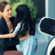 Focus home charging station for EV car blur progressive family in background