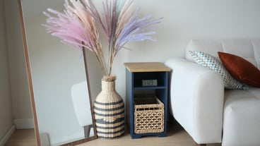 Elegant living room decoration with pampas grass and modern furniture