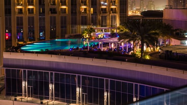 View of modern building at night