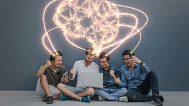 Flash of an artificial intelligence brain shape over the Asia group.
