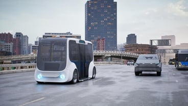 Autonomous electric bus self driving on street Smart vehicle technology concept 3d render