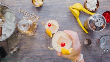 Step by step. Preparing Whiskey sour cocktail at home bar.