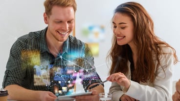 Businessman works in office with a tablet connected on internet