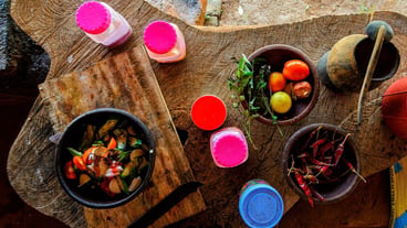 High angle view of food on table