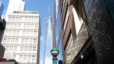 New york city manhattan downtown financial district nyc world trade center from fulton street usa