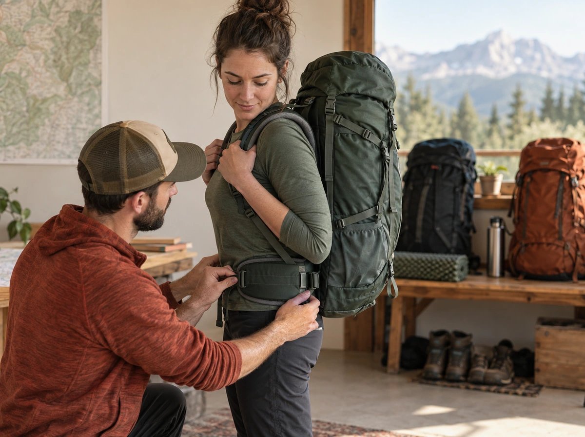 Boho editorial illustration for Hiking backpacks