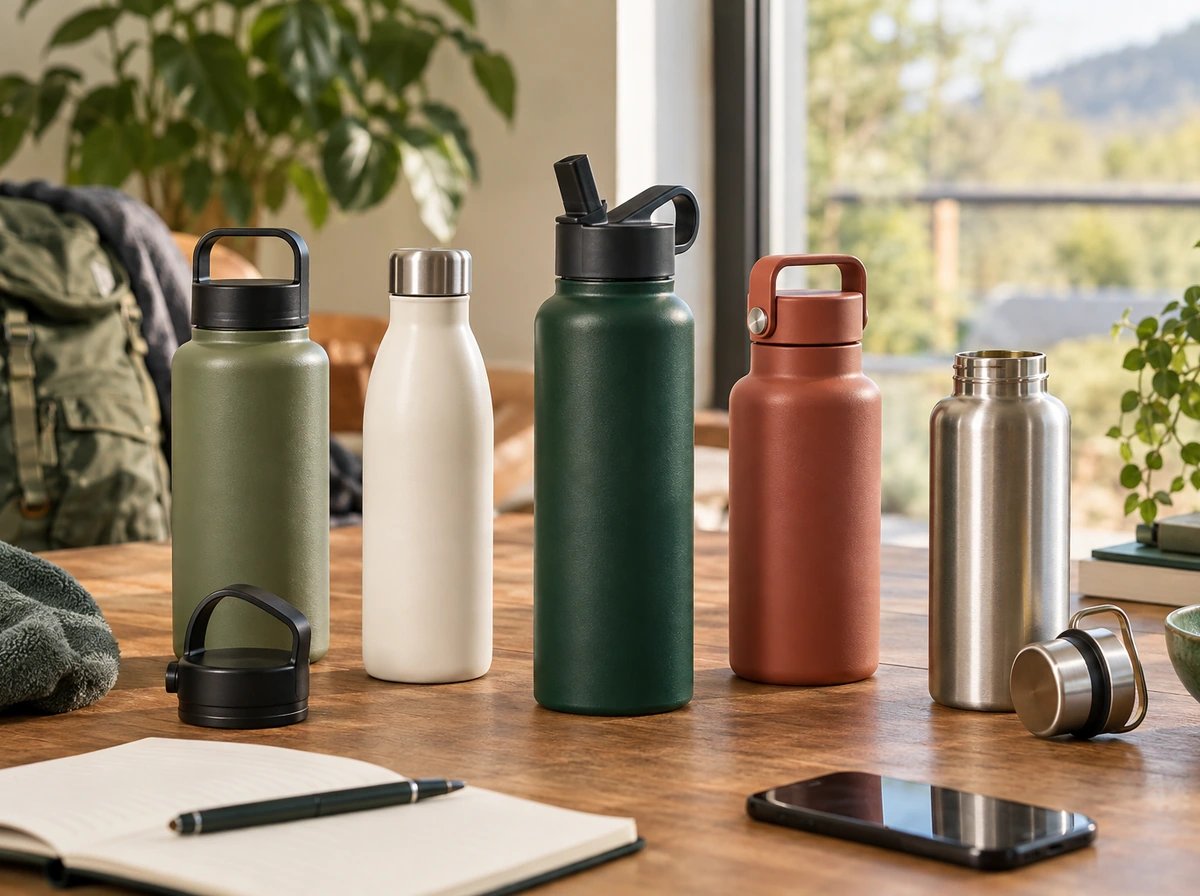 Original editorial illustration of Insulated bottles
