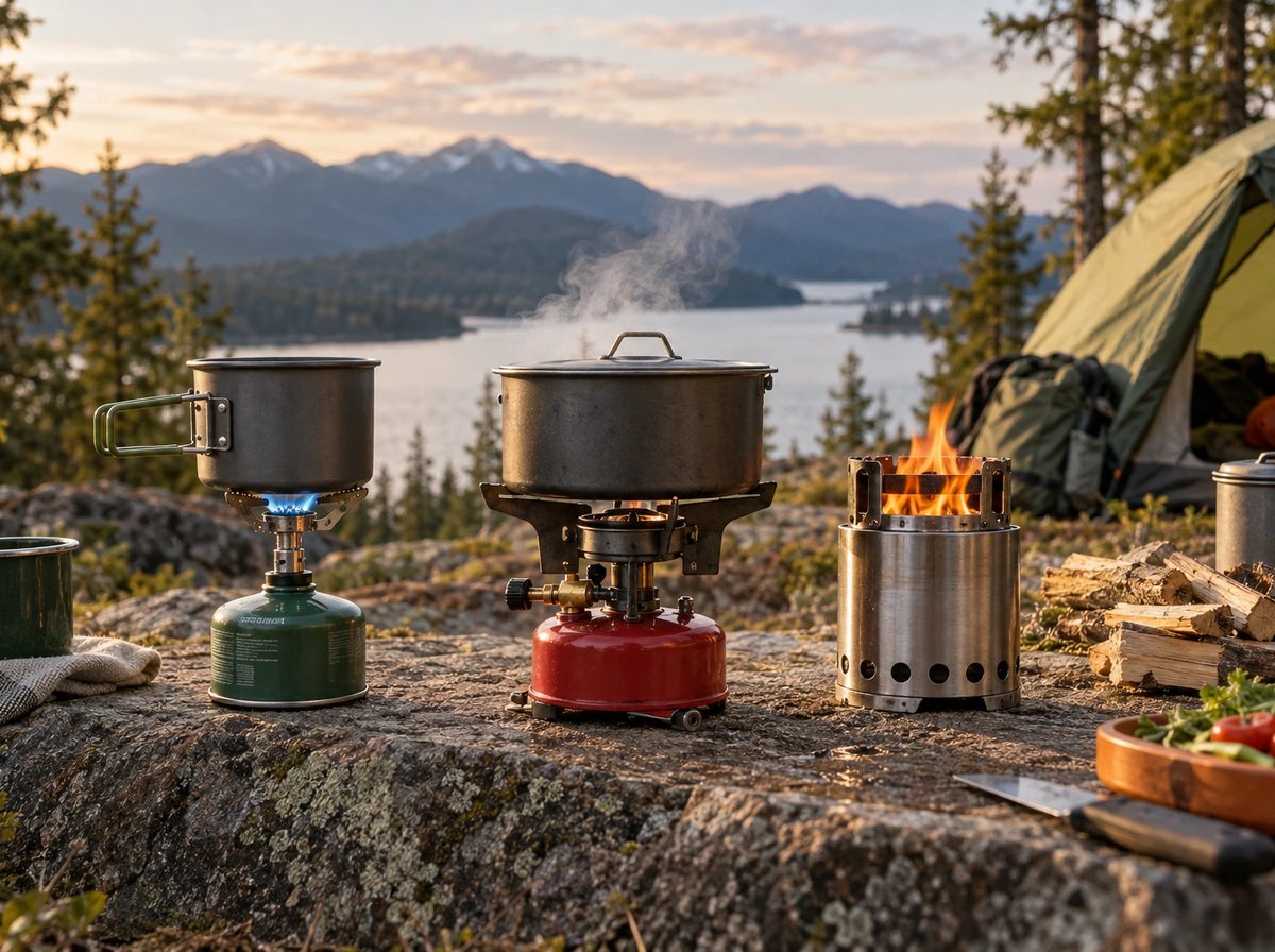 Original editorial illustration of Camping stoves